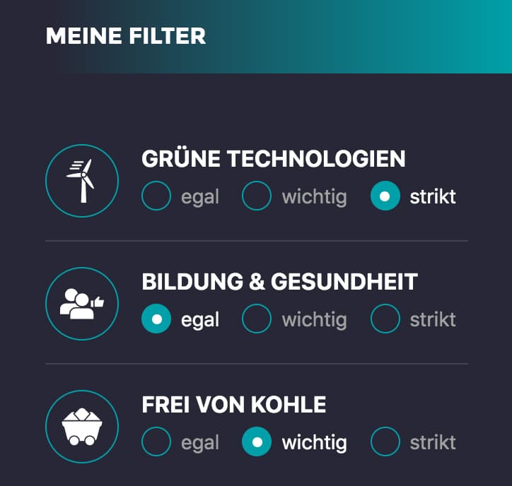 Fonds Suche: Kriterium Filter